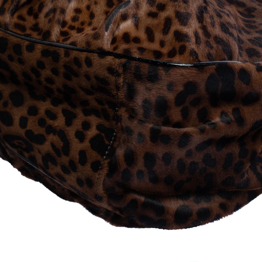 Fendi Brown/Black Leopard Print Calfhair Large Mia Shoulder Bag 2