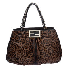 Fendi Brown/Black Leopard Print Calfhair Large Mia Shoulder Bag