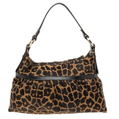 Fendi Brown/Black Leopard Print Canvas and Leather Chef Hobo