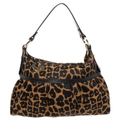 Fendi Brown/Black Leopard Print Canvas and Leather Chef Hobo