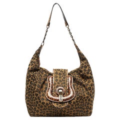 Fendi Brown/Black Leopard Print Canvas B Buckle Hobo