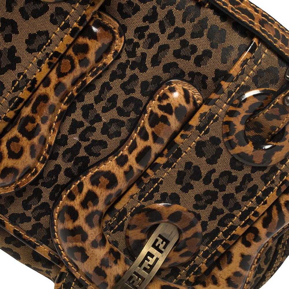 Fendi Brown/Black Leopard Print Fabric and Leather B Shoulder Bag 5