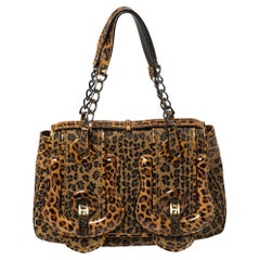 Fendi Leopard Boston Bag 26 Red Leather Trim and Handle 