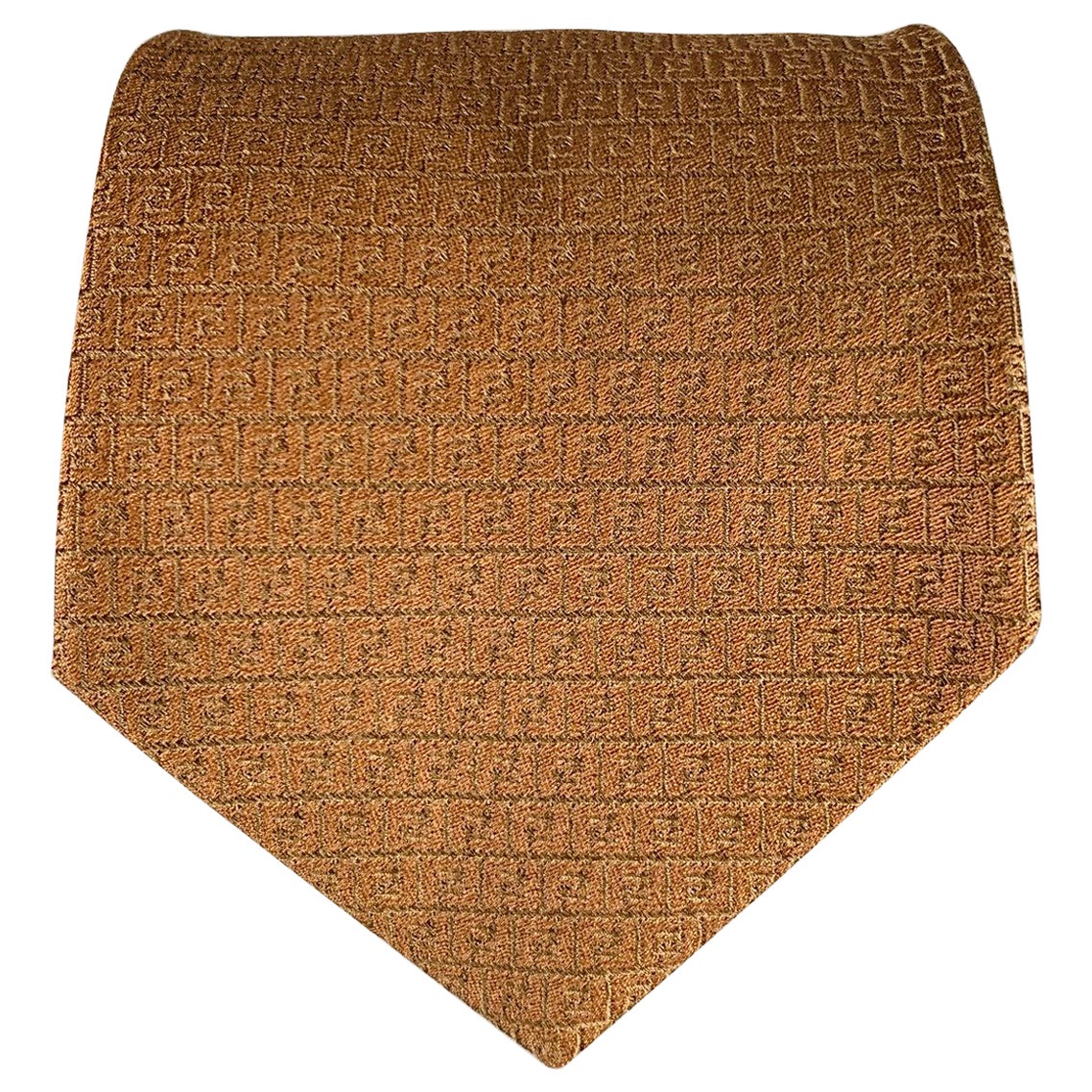 FENDI Brown Black Logo Jacquard Silk Tie