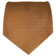 FENDI Brown Black Logo Jacquard Silk Tie