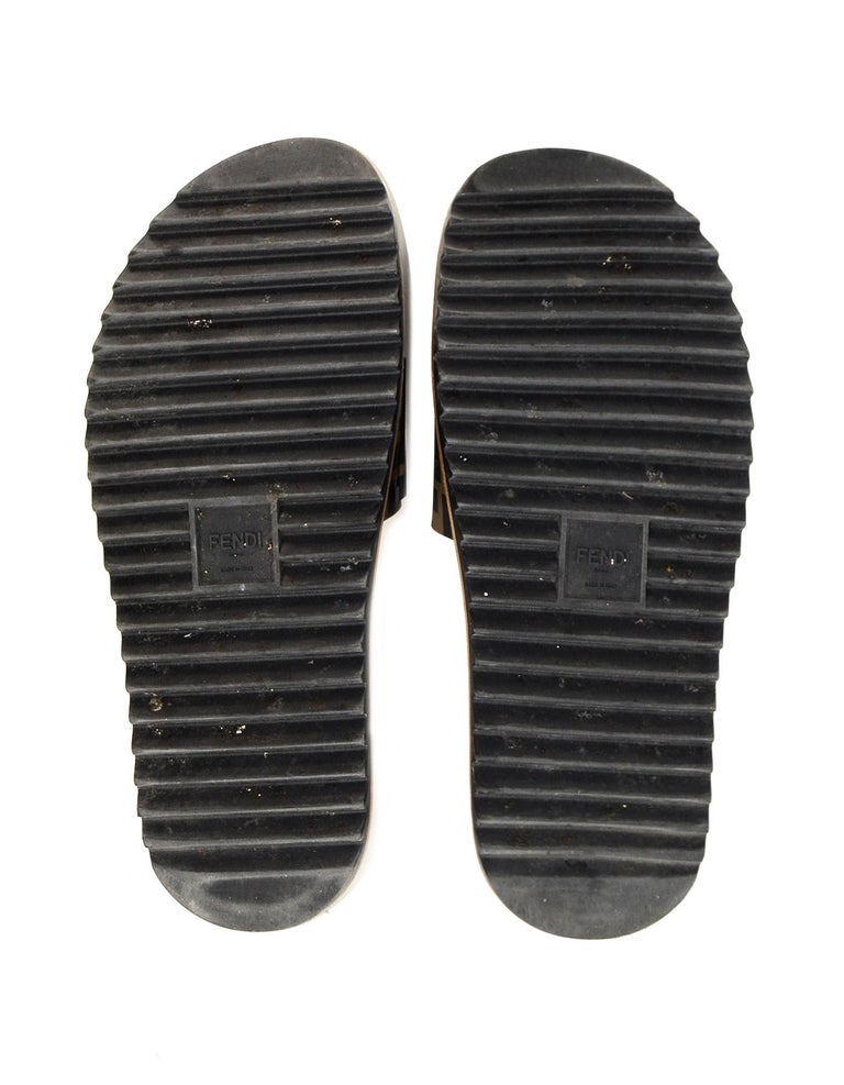 Fendi Brown/Black Men's Unisex Monogram Rubber Slide Sandals W/ Raised ...