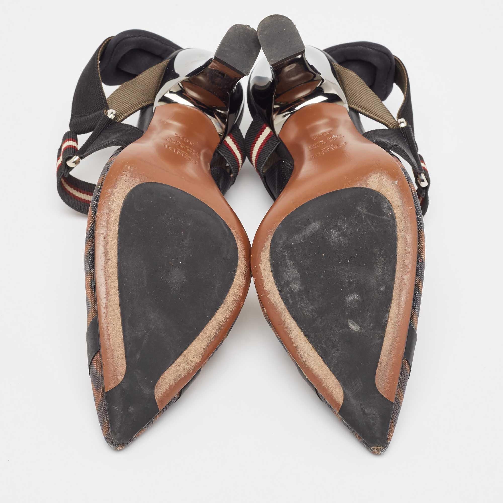 Fendi Brown/Black Mesh and Canvas Colibri Pumps Size 36.5 2