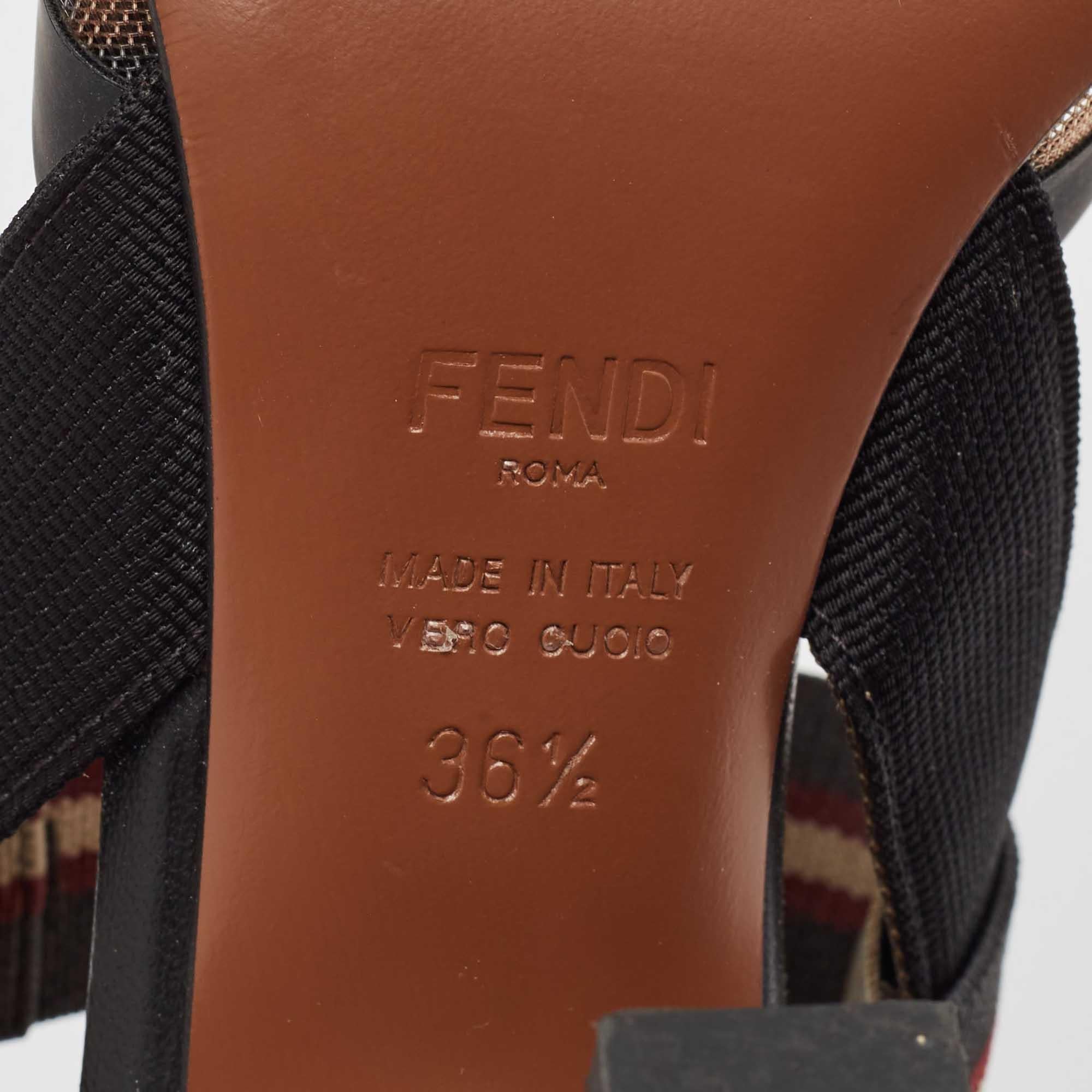 Fendi Brown/Black Mesh and Canvas Colibri Pumps Size 36.5 3