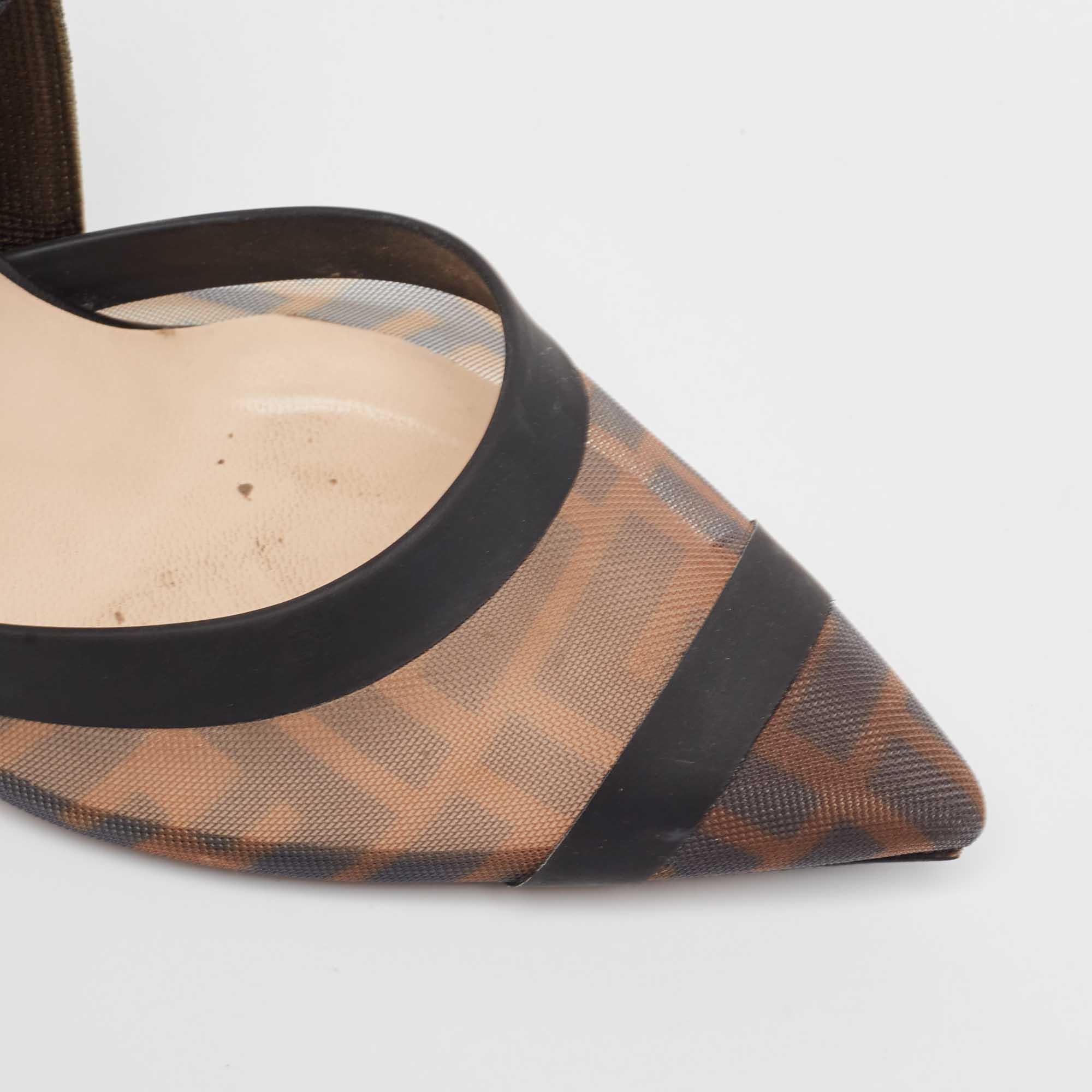 Fendi Brown/Black Mesh and Canvas Colibri Pumps Size 36.5 4