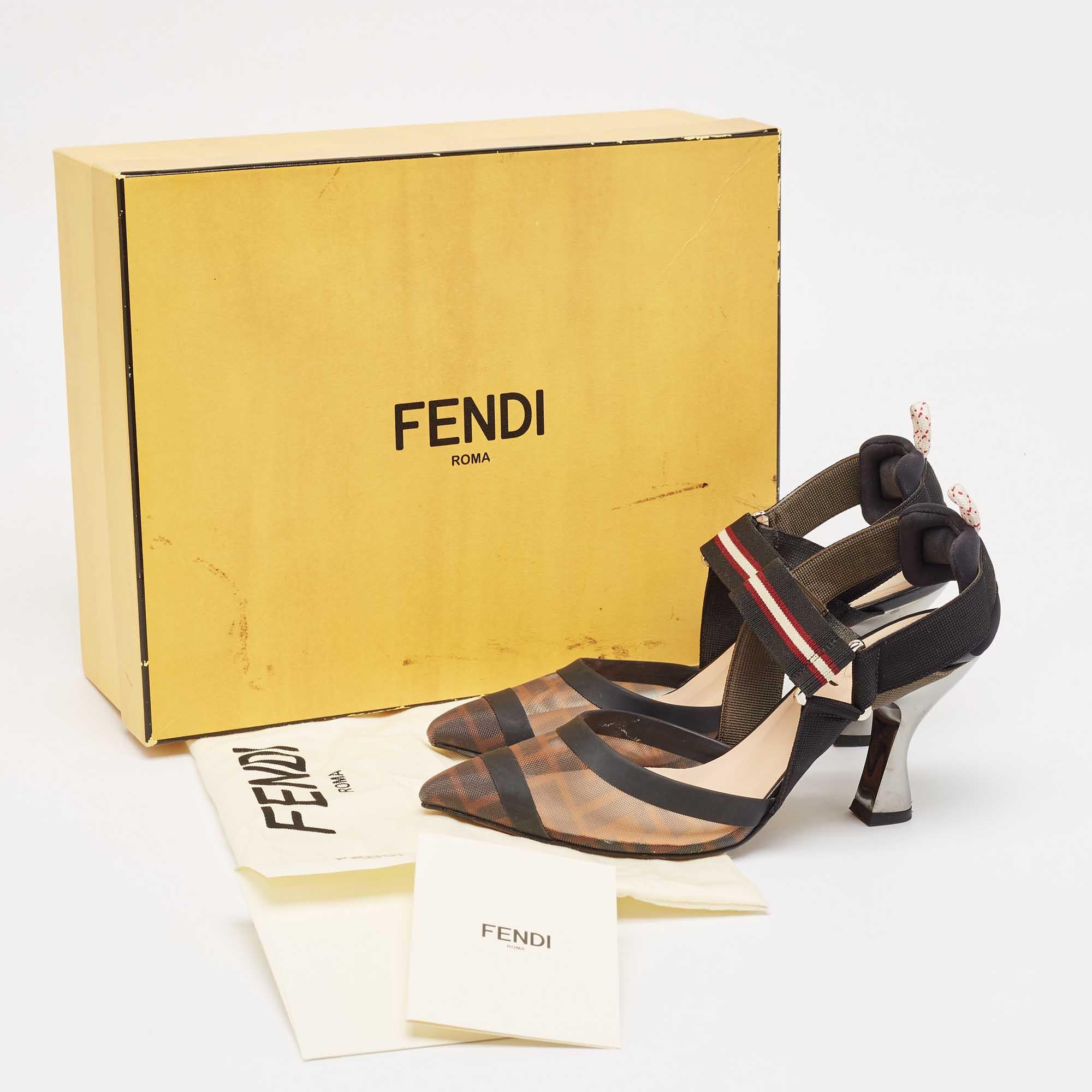 Fendi Brown/Black Mesh and Canvas Colibri Pumps Size 36.5 5