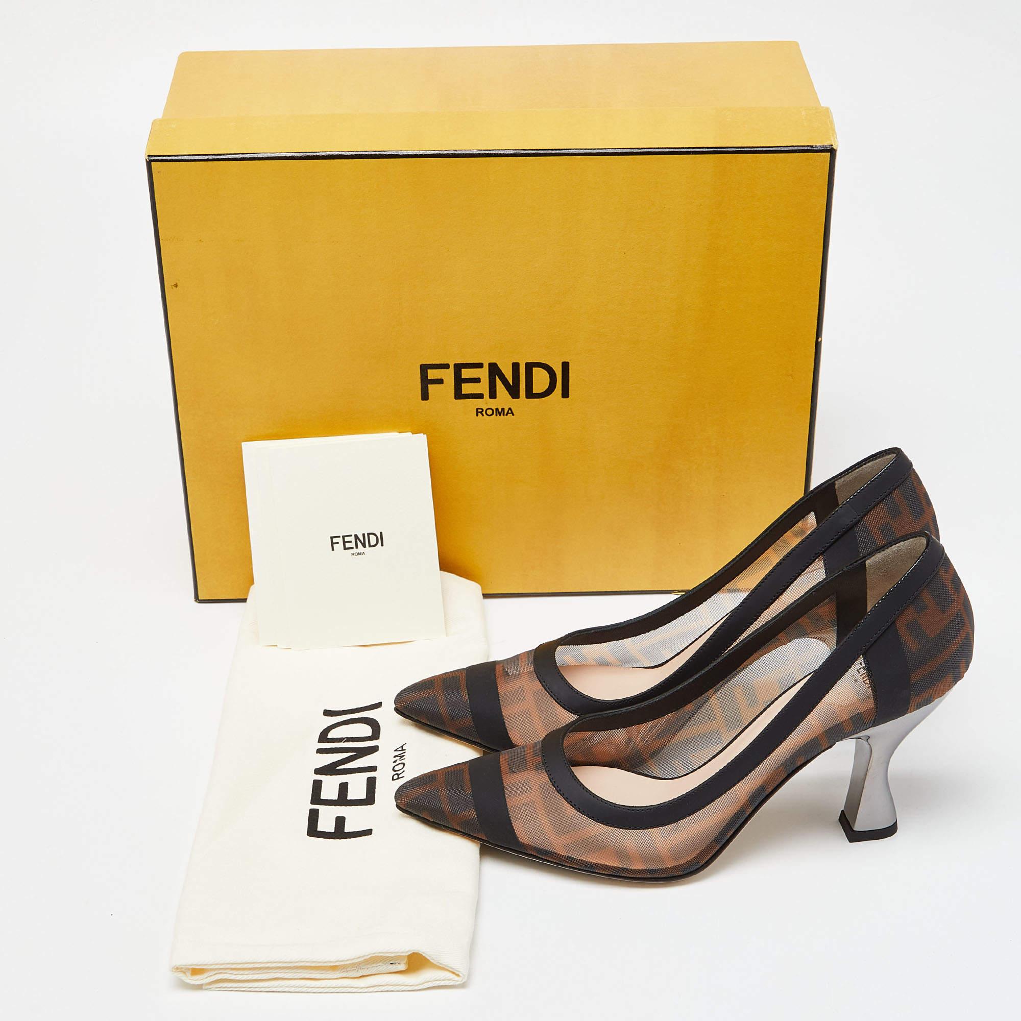 Fendi Brown/Black Mesh and Leather Colibri Pumps Size 37.5 5