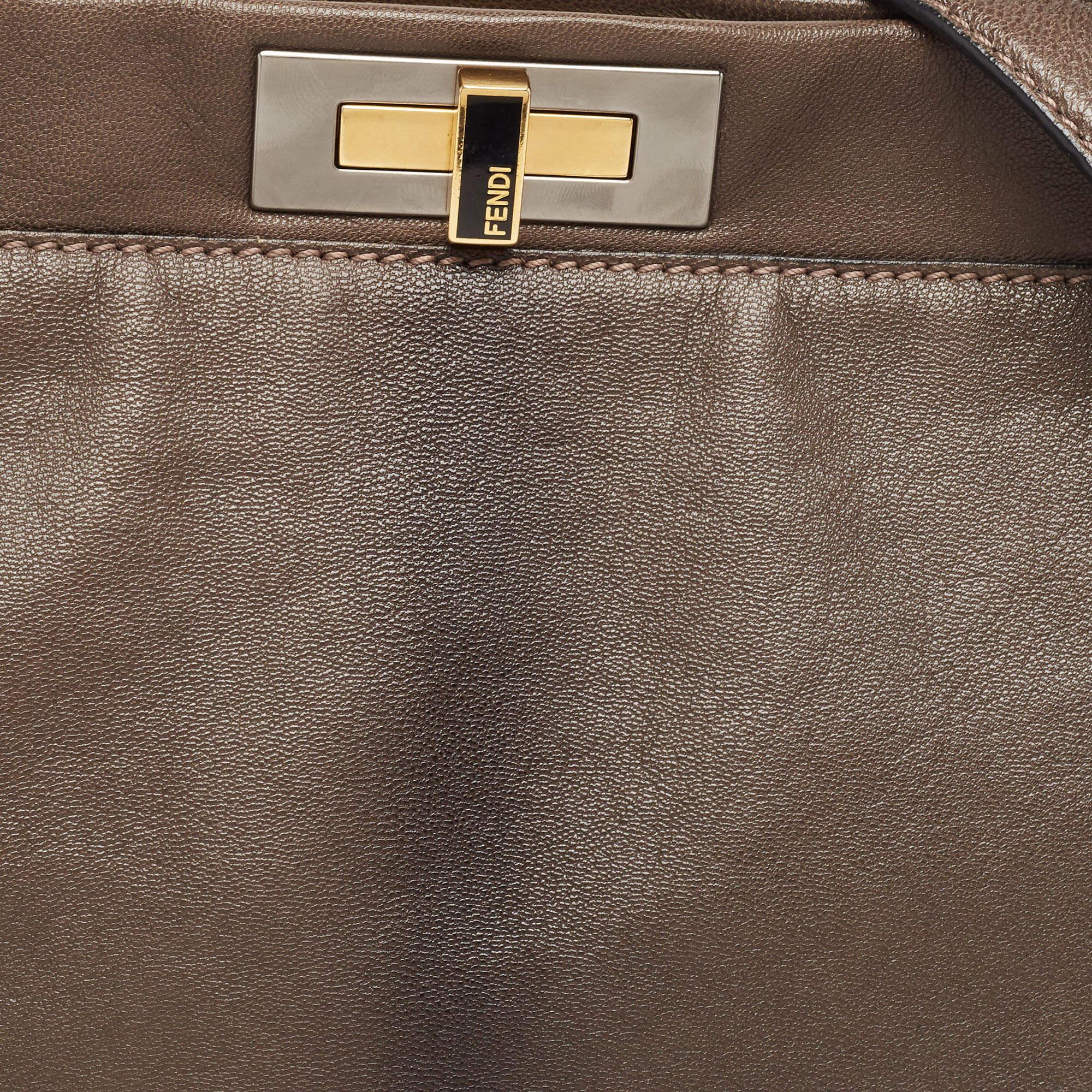 Fendi Brown/Black Ombre Leather Large Peekaboo Top Handle Bag 13