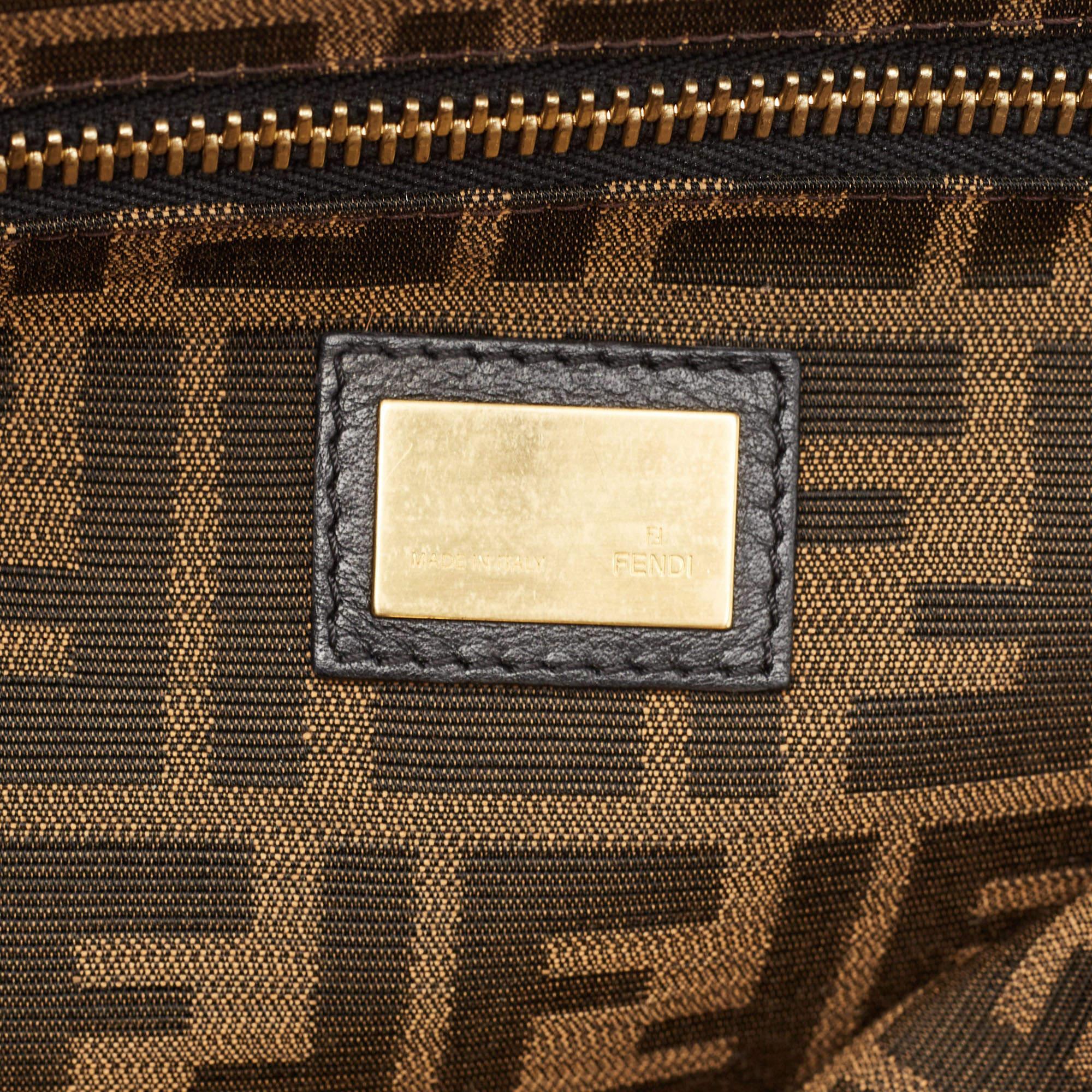 Fendi Brown/Black Ombre Leather Large Peekaboo Top Handle Bag In Good Condition In Dubai, Al Qouz 2