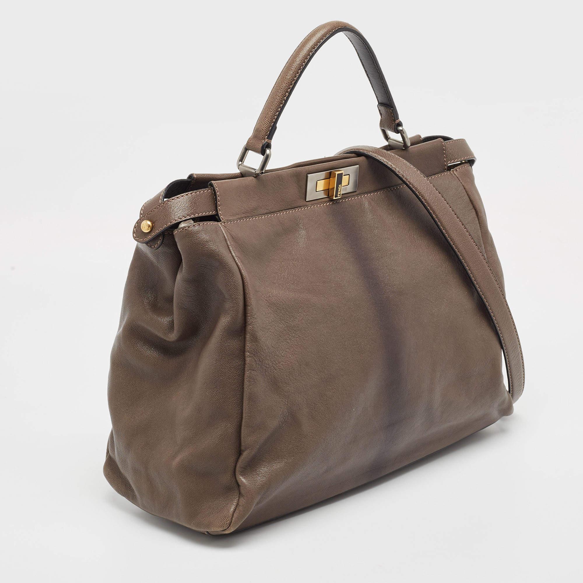 Fendi Brown/Black Ombre Leather Large Peekaboo Top Handle Bag 4