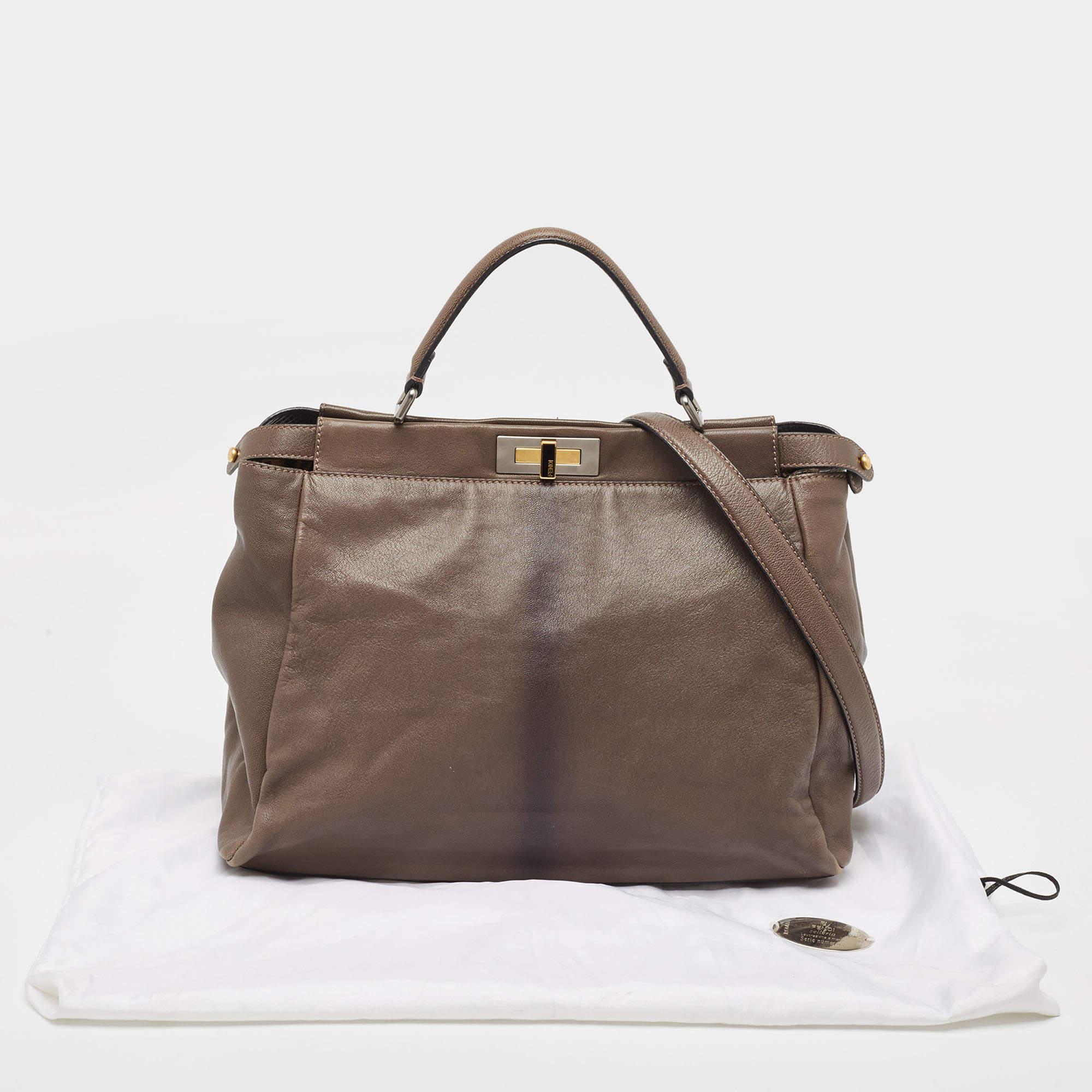 Fendi Brown/Black Ombre Leather Large Peekaboo Top Handle Bag 5