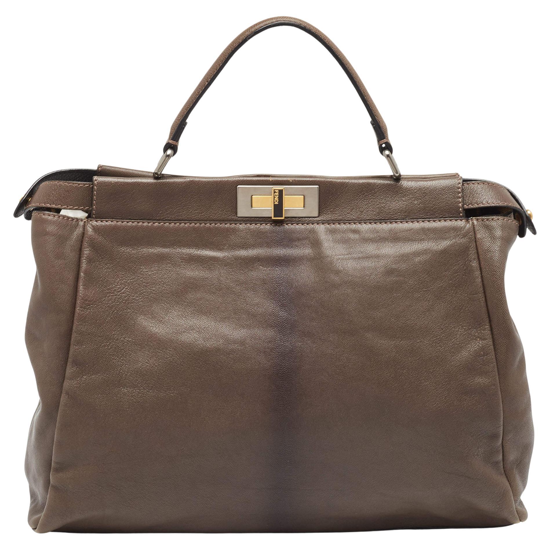 Fendi Brown/Black Ombre Leather Large Peekaboo Top Handle Bag For Sale