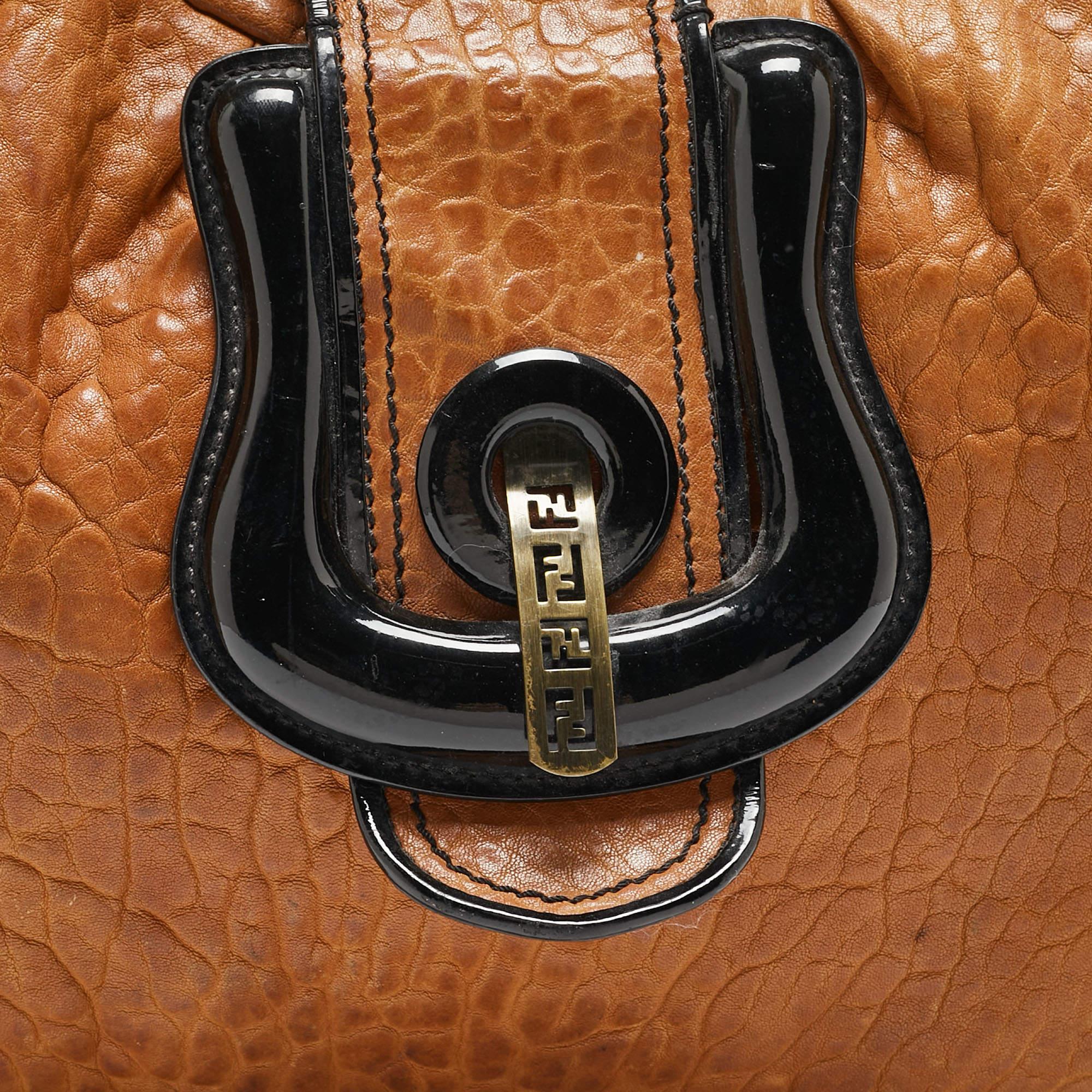 Fendi Brown/Black Patent and Leather B Bis Shoulder Bag For Sale 16