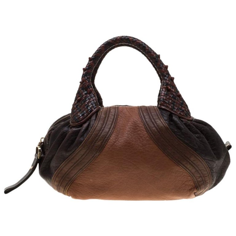 Fendi Brown/Black Pebbled Leather Spy Bag For Sale at 1stDibs