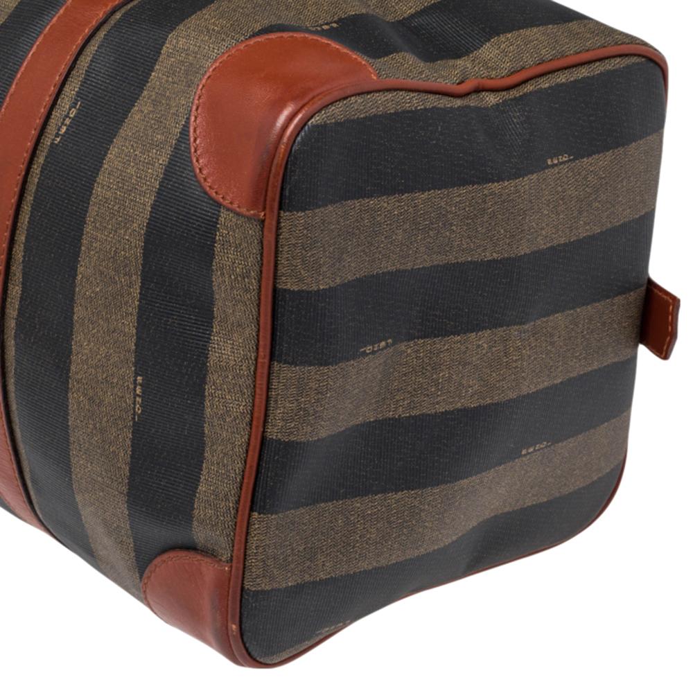 Fendi Brown/Black Pequin Stripe Coated Canvas and Leather Boston Duffle Bag 3