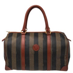 Fendi Brown/Black Pequin Stripe Coated Canvas and Leather Boston Duffle Bag