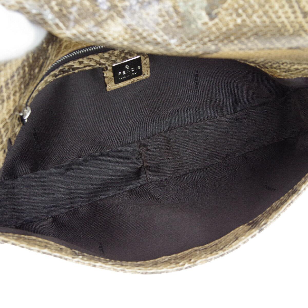 Fendi Brown Black Snakeskin Logo Evening Top Handle Satchel Flap Bag in Box 2