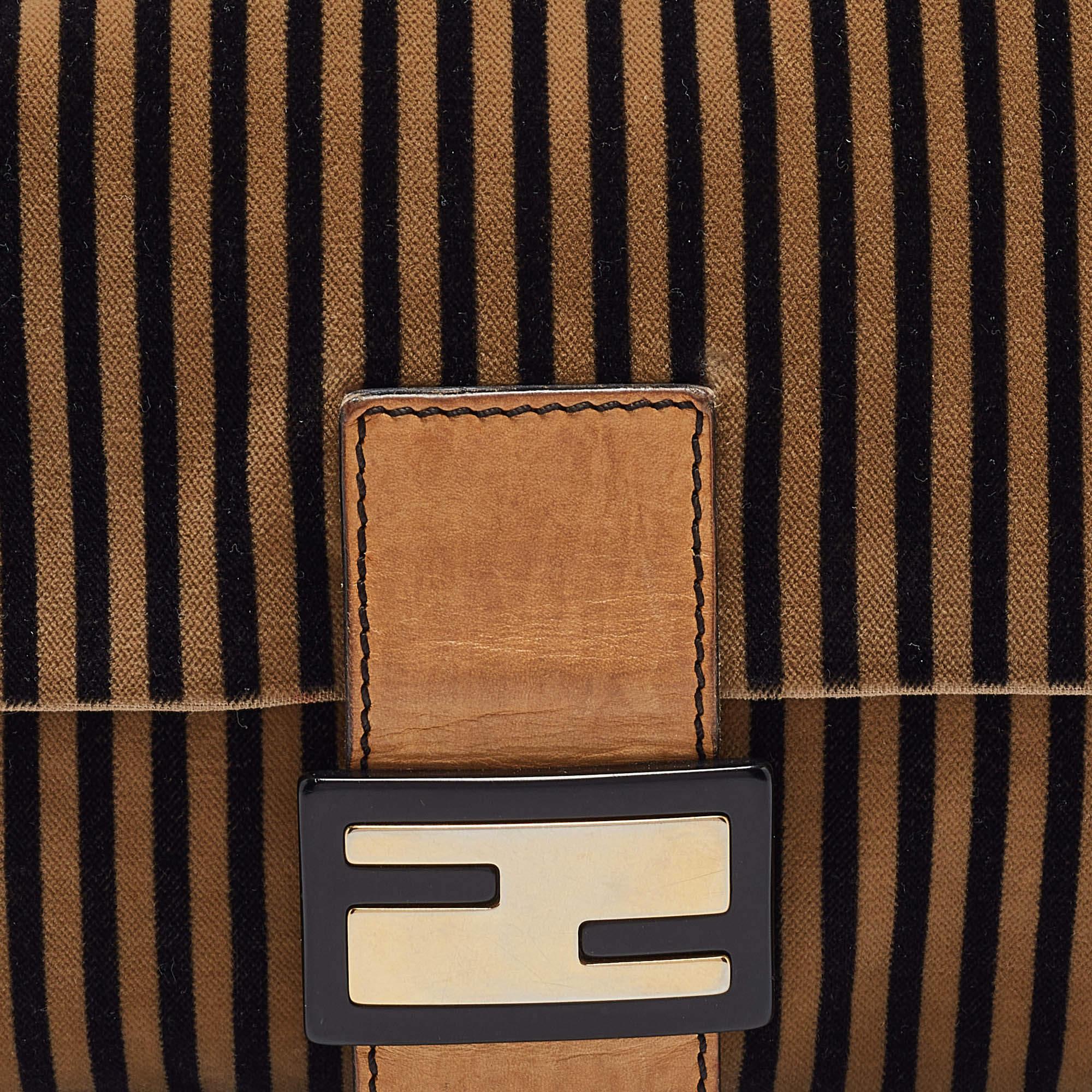Fendi Brown/Black Stripe Velvet and Leather Mama Shoulder Bag 1
