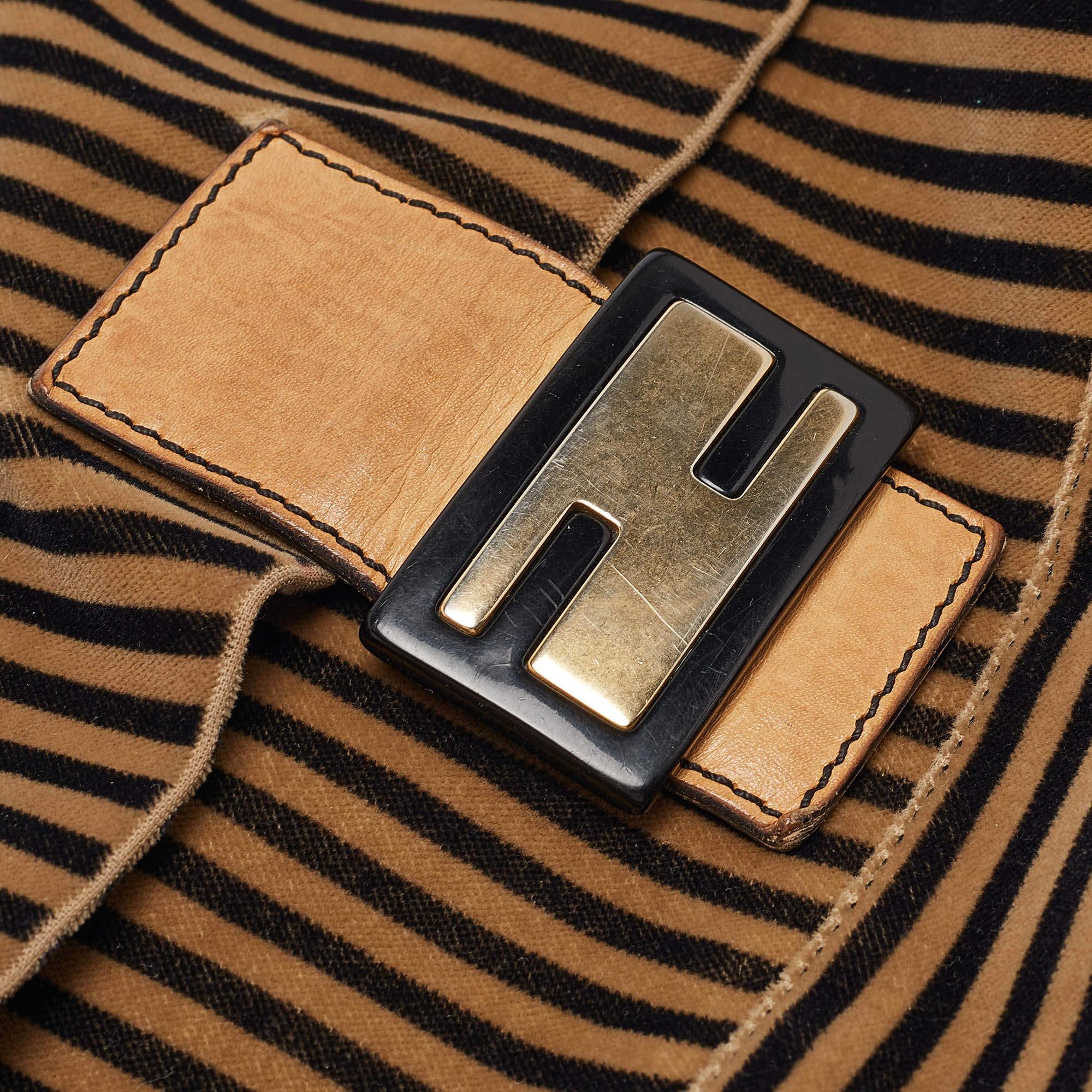 Fendi Brown/Black Stripe Velvet and Leather Mama Shoulder Bag 2