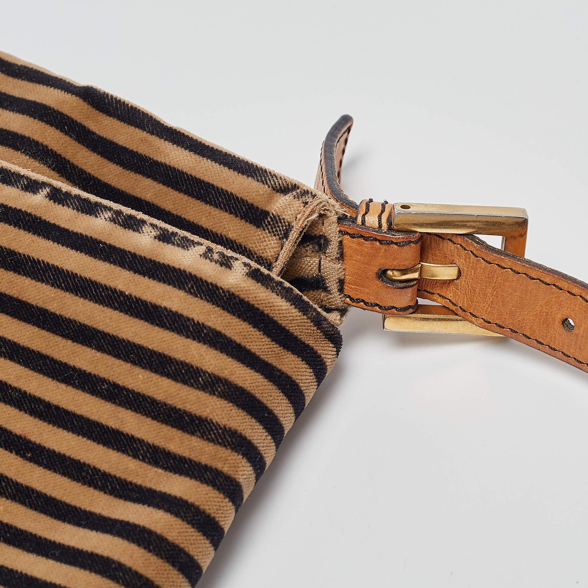Fendi Brown/Black Stripe Velvet and Leather Mama Shoulder Bag 3