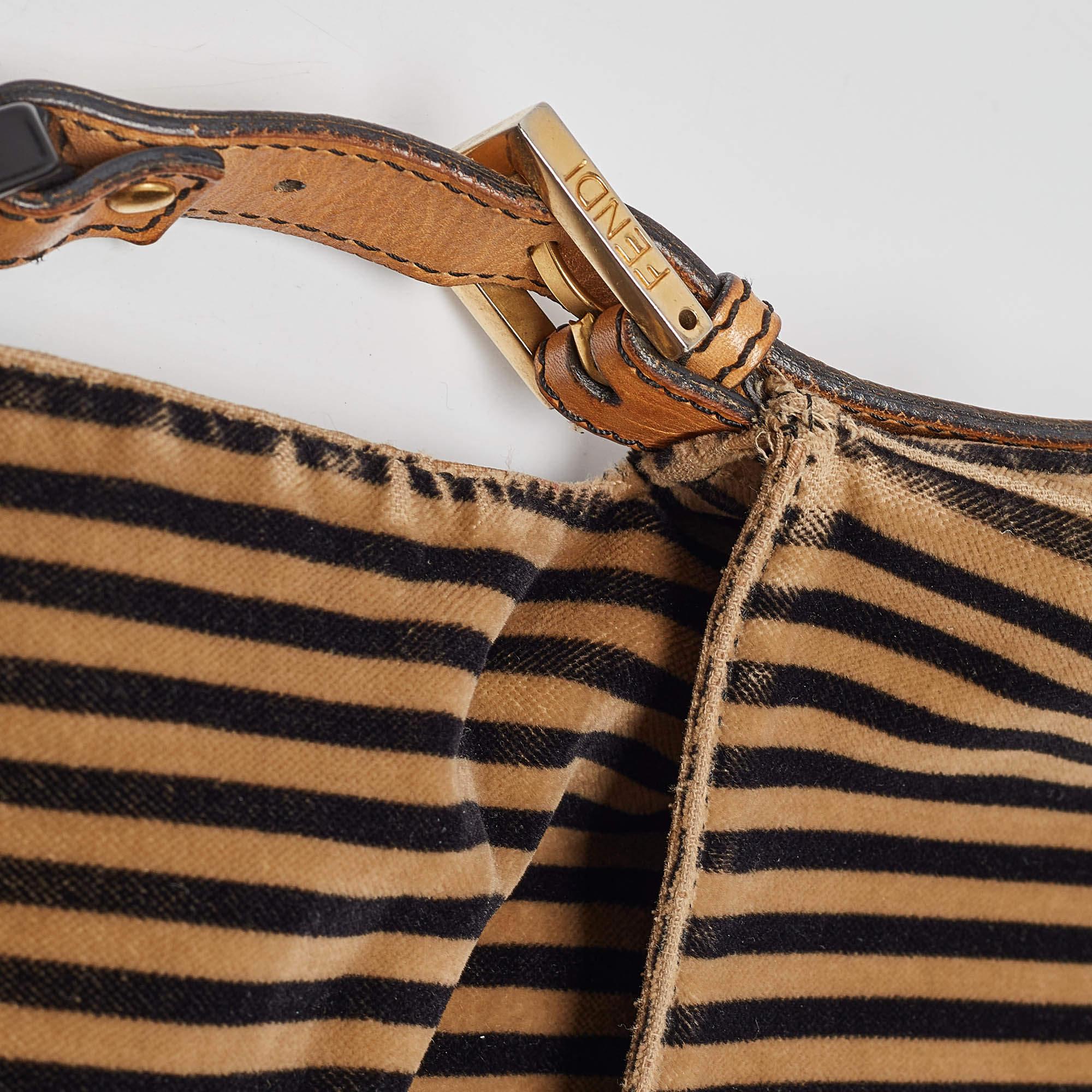 Fendi Brown/Black Stripe Velvet and Leather Mama Shoulder Bag 4