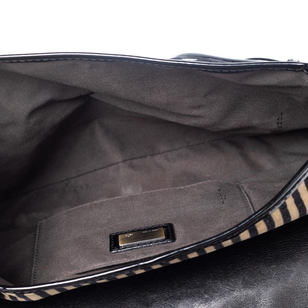 Fendi Brown/Black Striped Velvet and Calfhair B Bis Shoulder Bag 4