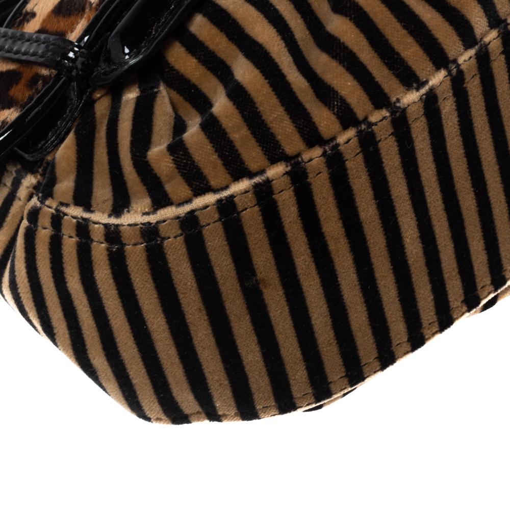 Women's Fendi Brown/Black Striped Velvet and Calfhair B Bis Shoulder Bag