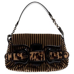 Fendi Brown/Black Striped Velvet and Calfhair B Bis Shoulder Bag