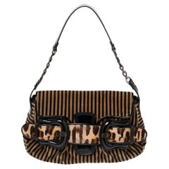 Fendi Brown/Black Striped Velvet and Calfhair B Bis Shoulder Bag
