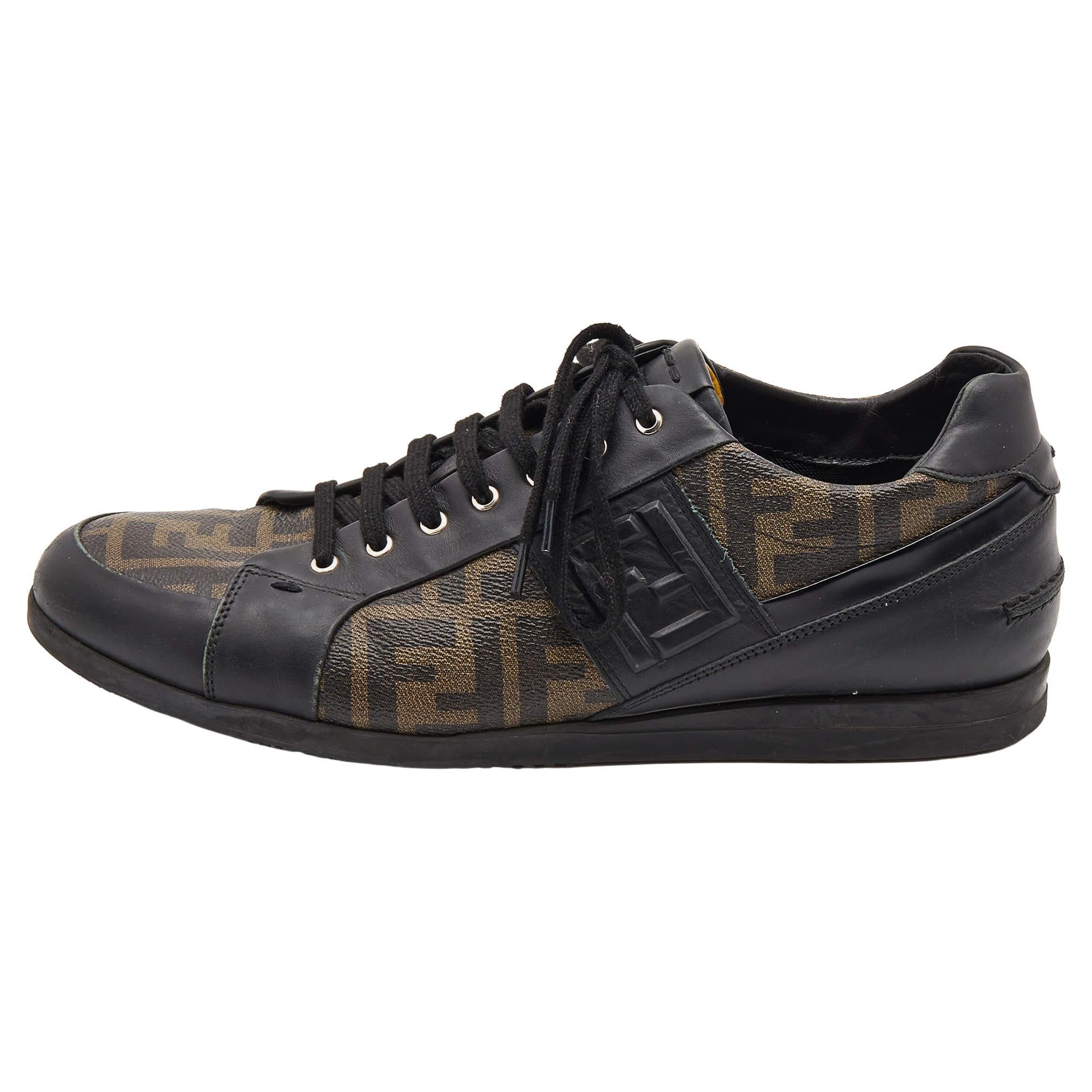 Fendi Marrone/Nero Zucca Canvas and Leather Low Top Sneakers Taglia 45 su  1stDibs