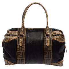 Fendi Brown/Black Zucca Canvas And Leather Mixed Media Boston Bag