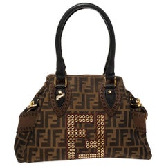 Fendi Brown/Black Zucca Canvas and Nubuck Small Studded Chef De Jour Bag