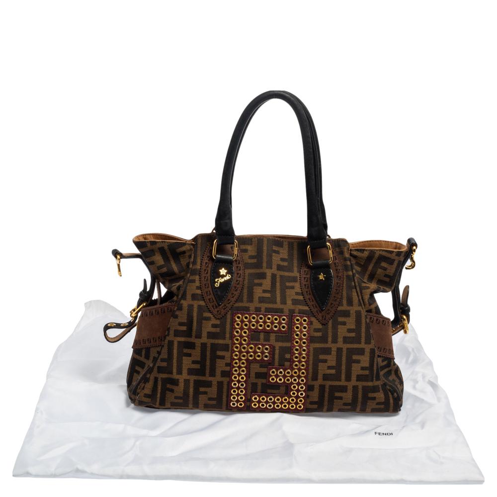 Fendi Brown/Black Zucca Canvas and Suede Small Studded Chef De Jour Satchel 9