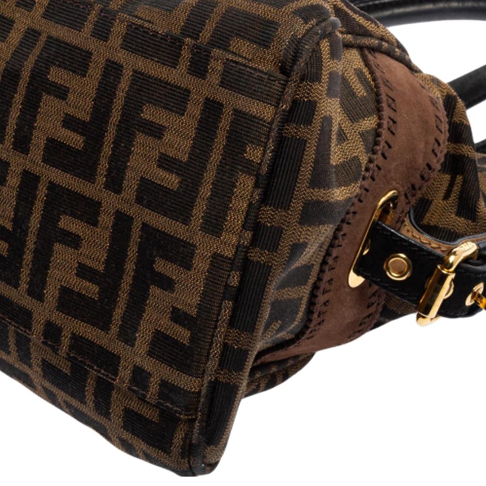 Fendi Brown/Black Zucca Canvas and Suede Small Studded Chef De Jour Satchel 5