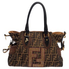 Fendi Brown/Black Zucca Canvas and Suede Small Studded Chef De Jour Satchel