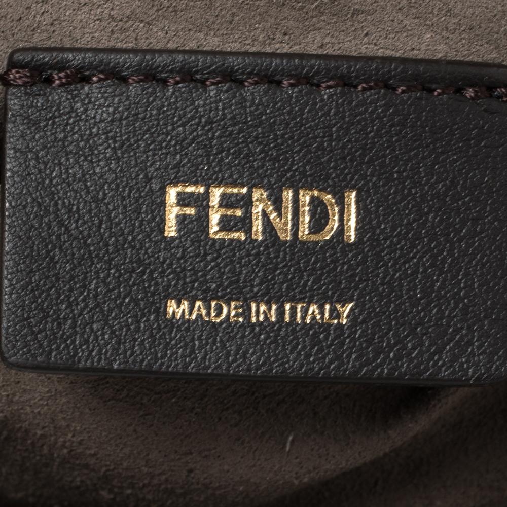 Fendi Borsa a secchiello Mon Tresor in pelle e tela rivestita di zucca marrone/nero 5