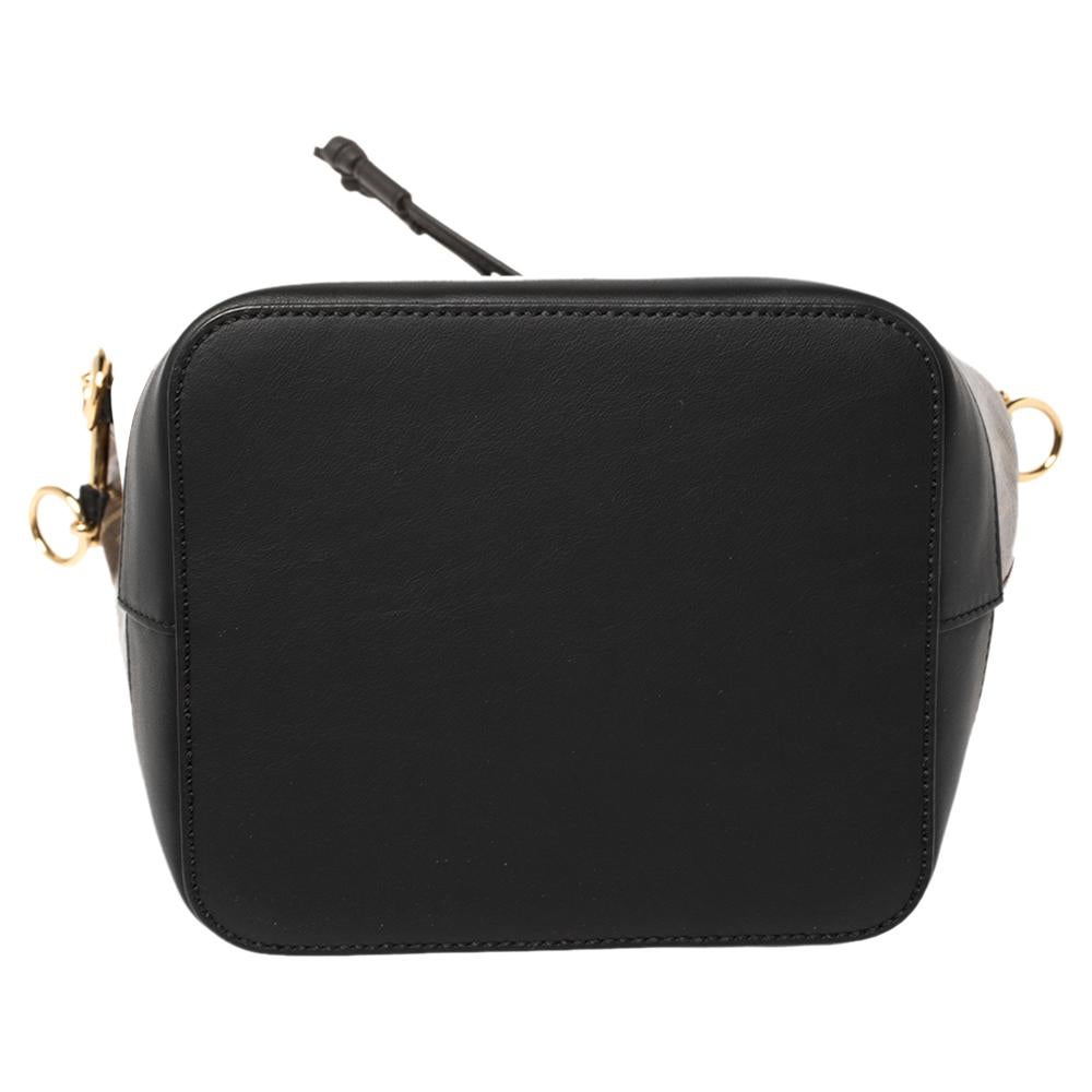 Donna Fendi Borsa a secchiello Mon Tresor in pelle e tela rivestita di zucca marrone/nero