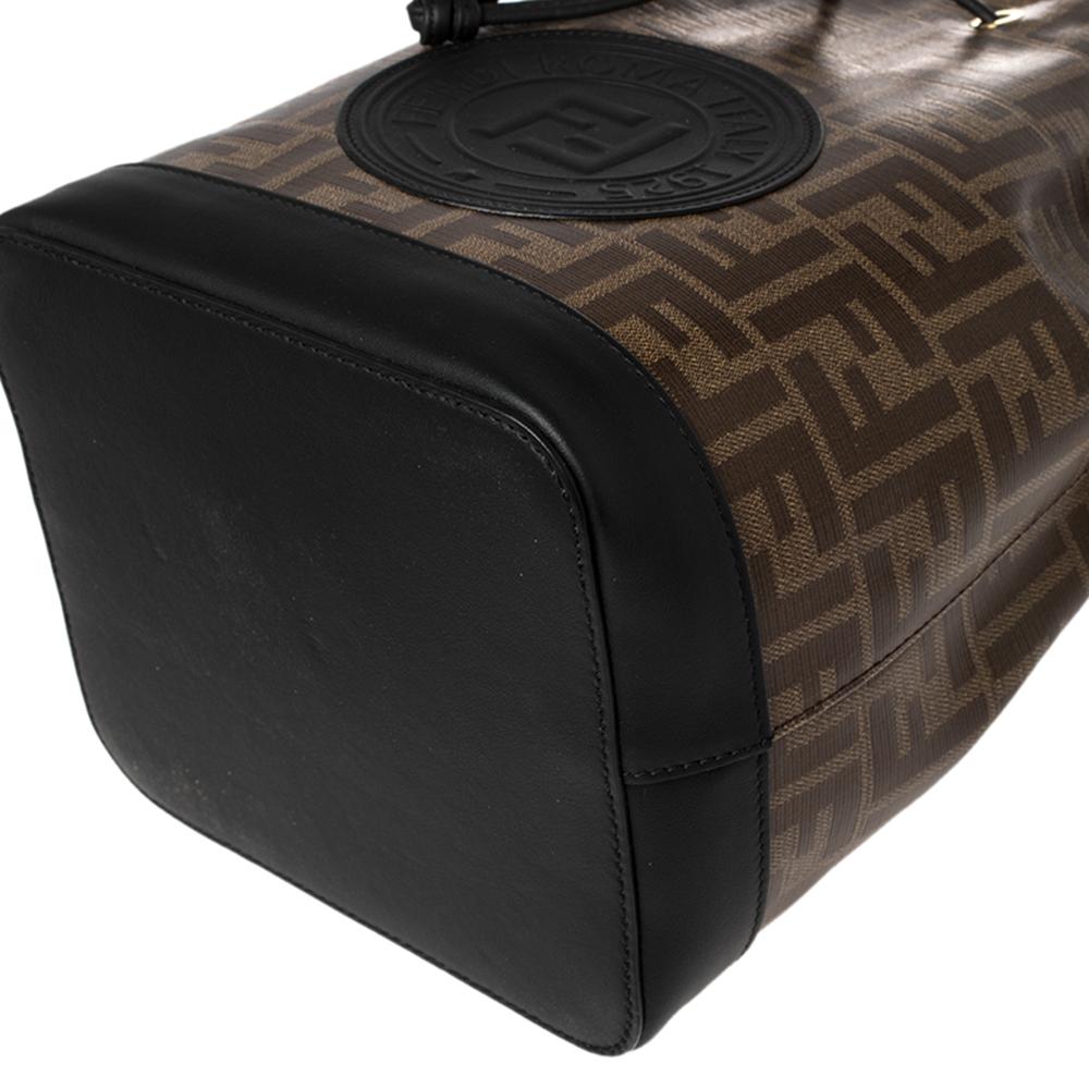Fendi Borsa a secchiello Mon Tresor in pelle e tela rivestita di zucca marrone/nero 2