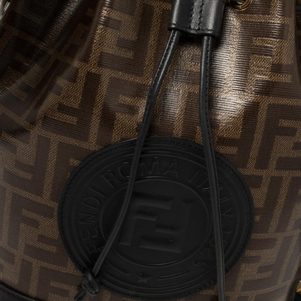 Fendi Brown/Black Zucca Coated Canvas and Leather Mon Tresor Bucket Bag 4