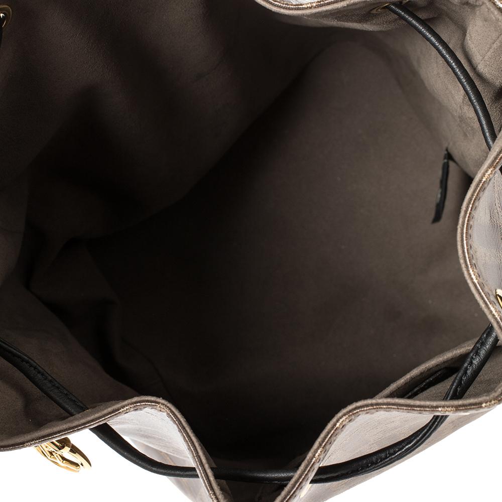Fendi Borsa a secchiello Mon Tresor in pelle e tela rivestita di zucca marrone/nero 4