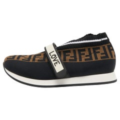 Fendi Brown/Black Zucca Knit Fabric Rockoko Slip On Sneakers Size 38