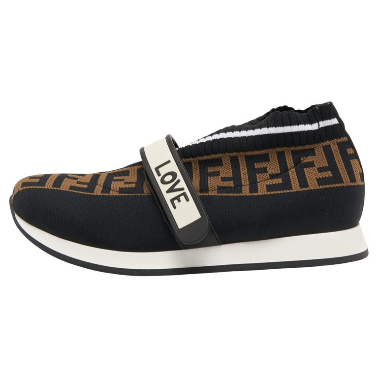 belediging Overtreding Voor type Fendi Brown/Black Zucca Knit Fabric Rockoko Slip On Sneakers Size 38 For  Sale at 1stDibs