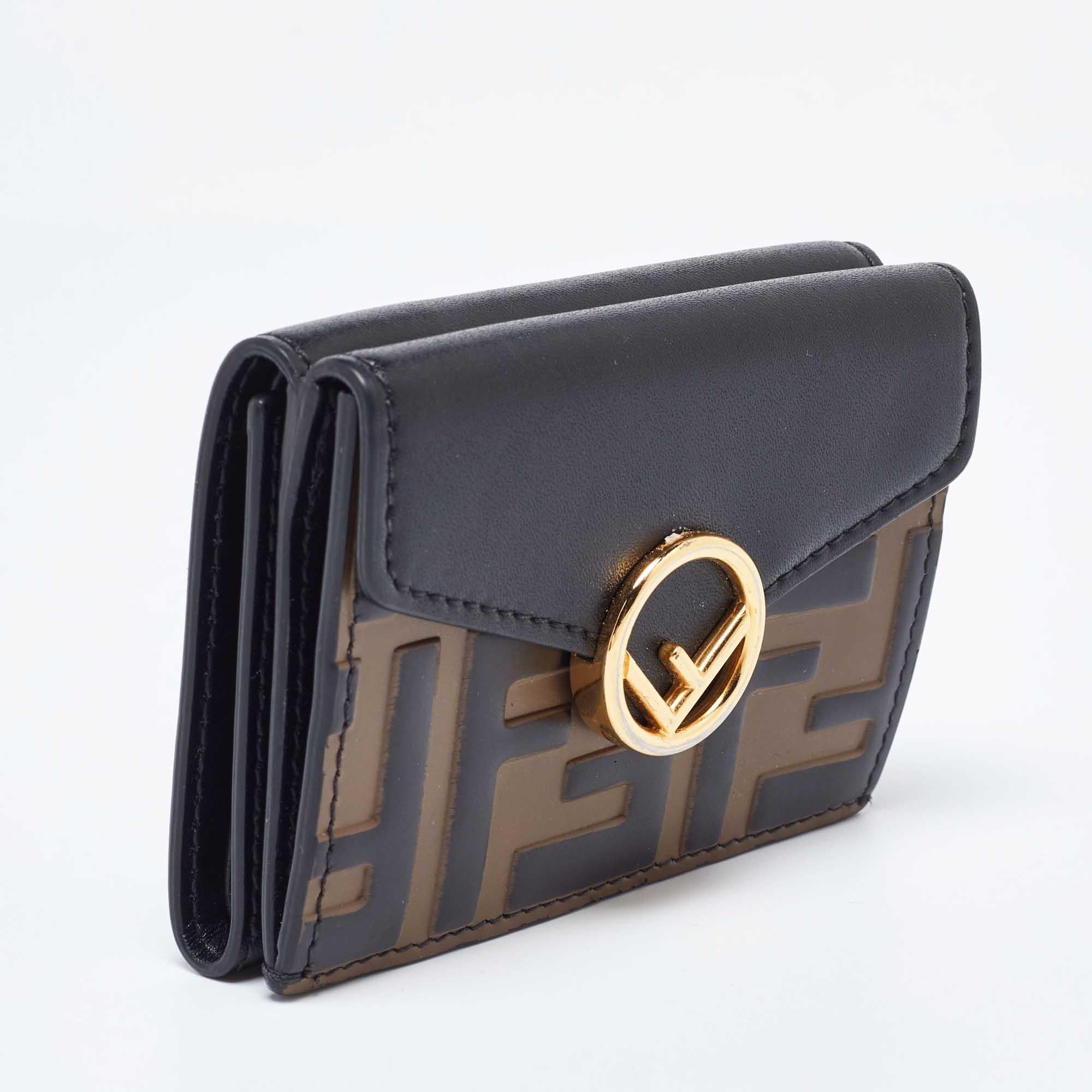 Women's Fendi Brown/Black Zucca Leather F is Fendi Trifold Wallet For Sale