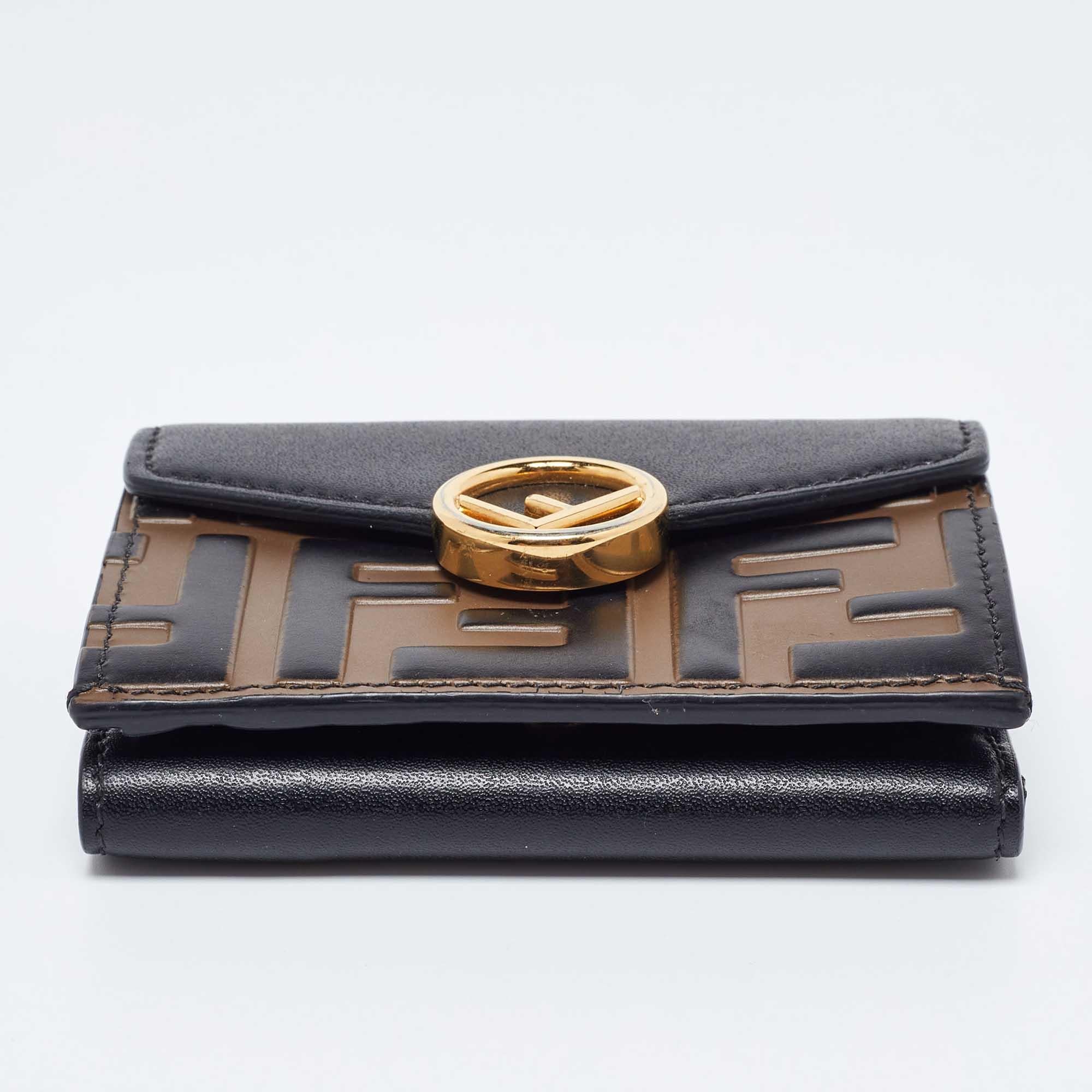 Fendi Brown/Black Zucca Leather F is Fendi Trifold Wallet For Sale 3