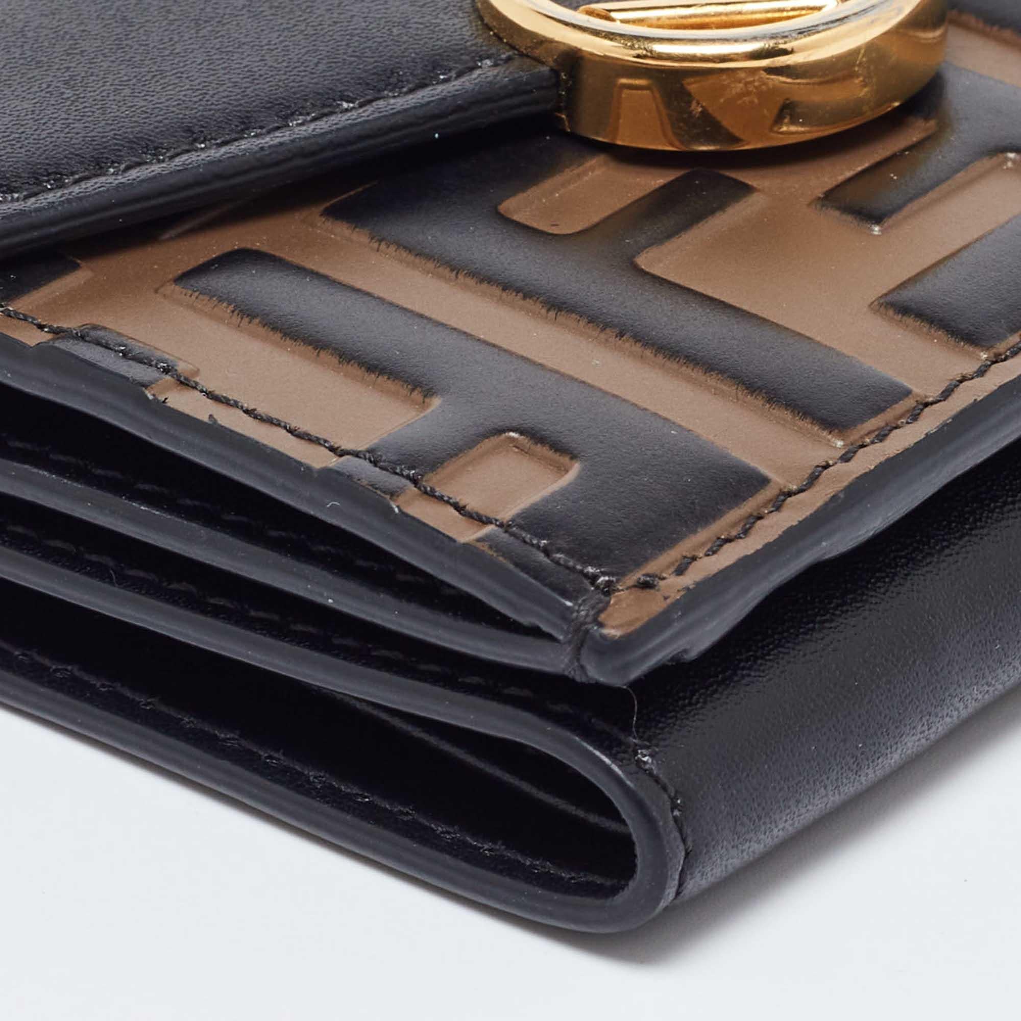 Fendi Brown/Black Zucca Leather F is Fendi Trifold Wallet For Sale 5