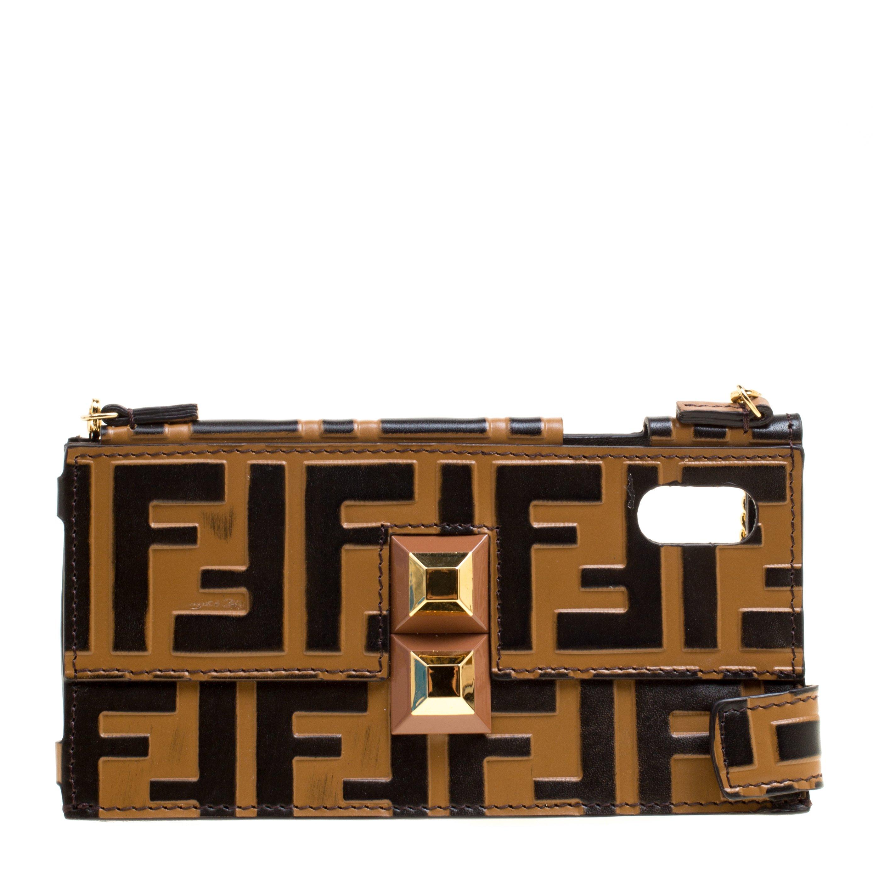 Fendi Brown/Black Zucca Leather iPhone X Case